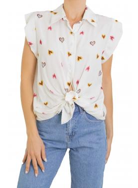 Camicia fantasia mezza manica con volant 
